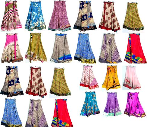 Marubhumi Indian Vintage Long Silk Saree Skirt Recycled Magic Wrap Around Bohemian Silk Skirt Reversible Boho Dress in Saudi Arabia