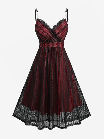 فستان نسائي من DRESSFO بطبقة من الدانتيل القوطي فستان Surplice على شكل حرف A بدون أكمام لحفلات الكوكتيل in Kuwait