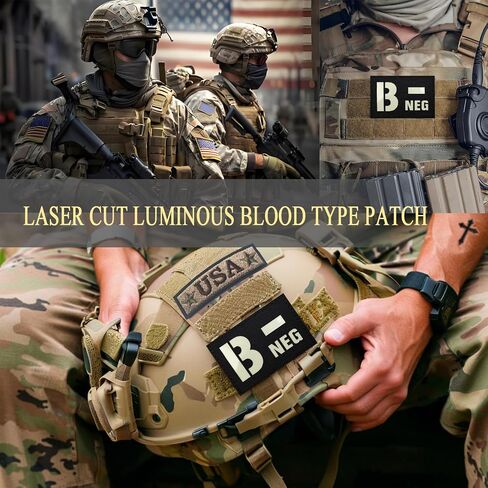 2 PCS EmWoot Blood Type B- NEG Patches Luminous Patches Glow in The Dark Tactical Morale Patch Laser Cut Patch Hook and Loop(3.35×2 inch Black White) in Saudi Arabia