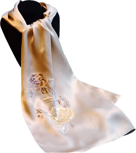 Hand embroidered 100% mulberry silk double-layer silk women's long scarf, headscarf, and neck shawl in Saudi Arabia