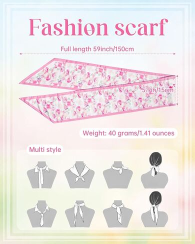 Mesovor Floral Neck Head Hair Scarf for Women, Silky Scarf for Purse Bag Handbags Dress Headbands for Festival Outfits in Kuwait