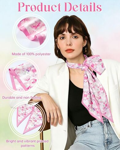 Mesovor Floral Neck Head Hair Scarf for Women, Silky Scarf for Purse Bag Handbags Dress Headbands for Festival Outfits in Kuwait