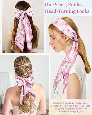 Mesovor Floral Neck Head Hair Scarf for Women, Silky Scarf for Purse Bag Handbags Dress Headbands for Festival Outfits in Kuwait