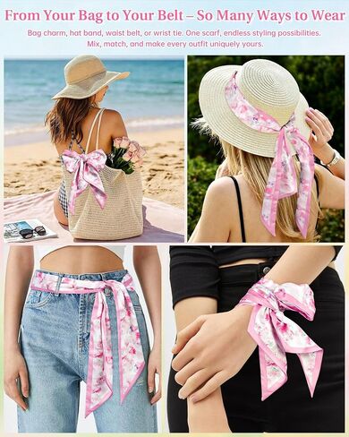Mesovor Floral Neck Head Hair Scarf for Women, Silky Scarf for Purse Bag Handbags Dress Headbands for Festival Outfits in Kuwait