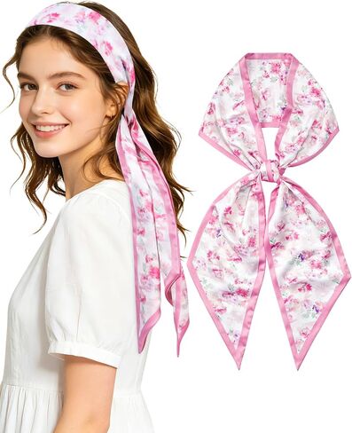 Mesovor Floral Neck Head Hair Scarf for Women, Silky Scarf for Purse Bag Handbags Dress Headbands for Festival Outfits in Kuwait