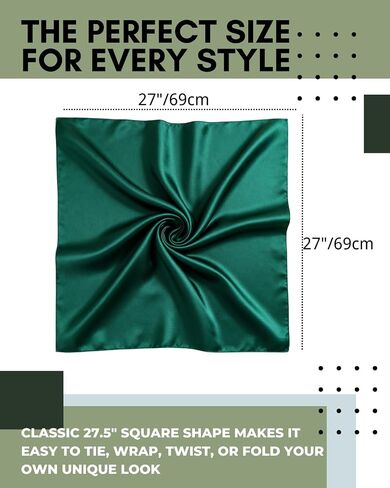 Green Satin Neck Scarf for Women - Silk Feeling Square 27x27 Inches for Hair, Handkerchief & Head Wrap in Saudi Arabia