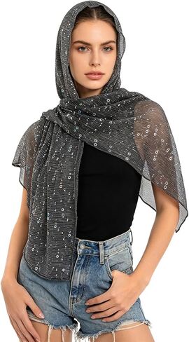 E-Clover Women's Sequin Scarf Rave Hijab Head Scarf Shawl and Wrap for Evening Dresses Festival Scarves in Kuwait