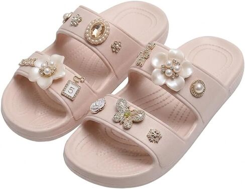 Women's DIY Rhinestone EVA Slides Sparkly Butterfly Charms Double Strap Sandals for Indoor Outdoor Beach Casual Wear in Saudi Arabia