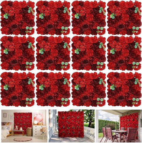 Flower Wall Backdrop 12pcs 16.5"x16.5"Artificial Floral Panels-Pink | Mixed artificial Floral Design,Full & Layered Flowers,easy to assemble,reusable,Suitable for weddings,Party,home décor in Saudi Arabia