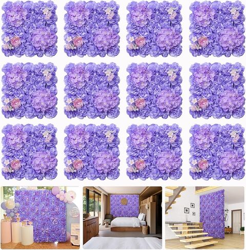 Flower Wall Panel 12-Piece of 16.5x16.5 Inch Artificial Floral Wall Backdrops White Silk Rose Wall Decor Ideal for Wedding Celebrations, Festive Party Backdrops and Home Decor in Kuwait
