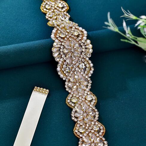 azaleas Women's Crystal Thin Wedding Belt Sashes Bridal Sash Belt for Wedding (S161B-G-IV)(Ivory) in Saudi Arabia