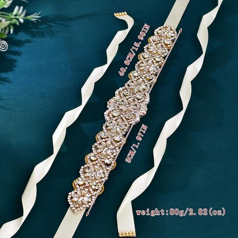 azaleas Women's Crystal Thin Wedding Belt Sashes Bridal Sash Belt for Wedding (S161B-G-IV)(Ivory) in Saudi Arabia