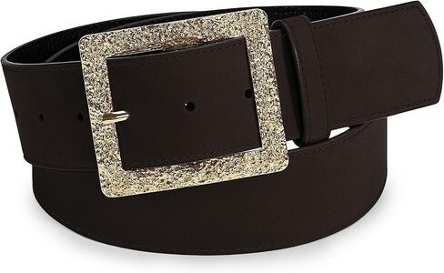 Womens 1.75" Wide Suede Leather Belt with Gold Buckle – Trendy Chunky Waist Belt for Jeans, Dresses & Trench Coats in Saudi Arabia