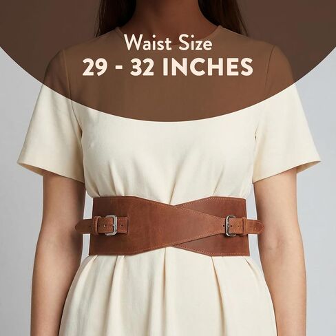 Leather Wide Waist Belt for Women - Genuine Leather Waist Cincher Belt, Wide Corset 3.9", Fashion Belt for Dresses, Tunics and Coats, Waist Size 29"-32", Warm Brown in Kuwait