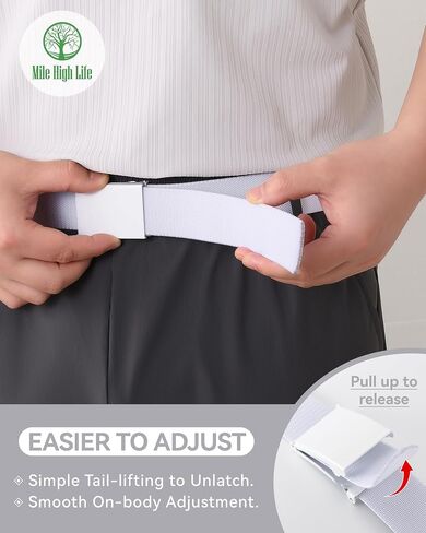 Mile High Life Stretch Canvas Belt for Men, Golf Casual Elastic Web Belt, Top Military Buckle, Adjustable Cut to Fit in Kuwait