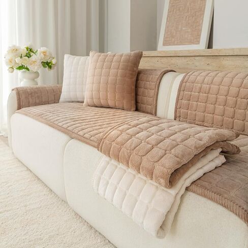 Premium Velvet Washable Dog Couch Cover, Non Slip Sofa Cover for 3 Cushion, L Shaped Waterproof Fumiture Protector Covers(1PC/27.6"x94.5",Khaki) in Saudi Arabia