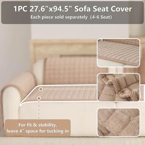Premium Velvet Washable Dog Couch Cover, Non Slip Sofa Cover for 3 Cushion, L Shaped Waterproof Fumiture Protector Covers(1PC/27.6"x94.5",Khaki) in Saudi Arabia
