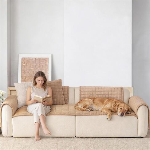 Premium Velvet Washable Dog Couch Cover, Non Slip Sofa Cover for 3 Cushion, L Shaped Waterproof Fumiture Protector Covers(1PC/27.6"x94.5",Khaki) in Saudi Arabia