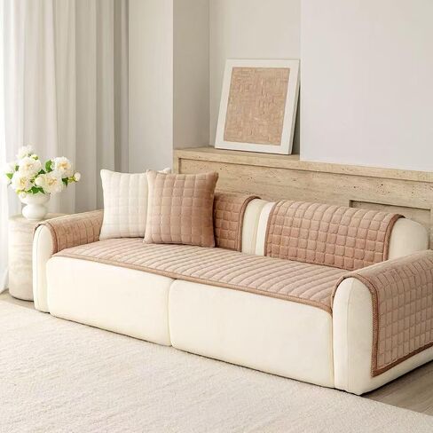 Premium Velvet Washable Dog Couch Cover, Non Slip Sofa Cover for 3 Cushion, L Shaped Waterproof Fumiture Protector Covers(1PC/27.6"x94.5",Khaki) in Saudi Arabia