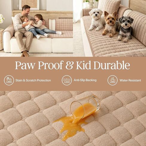 Premium Velvet Washable Dog Couch Cover, Non Slip Sofa Cover for 3 Cushion, L Shaped Waterproof Fumiture Protector Covers(1PC/27.6"x94.5",Khaki) in Saudi Arabia