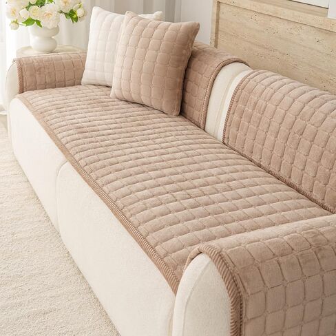 Premium Velvet Washable Dog Couch Cover, Non Slip Sofa Cover for 3 Cushion, L Shaped Waterproof Fumiture Protector Covers(1PC/27.6"x94.5",Khaki) in Saudi Arabia