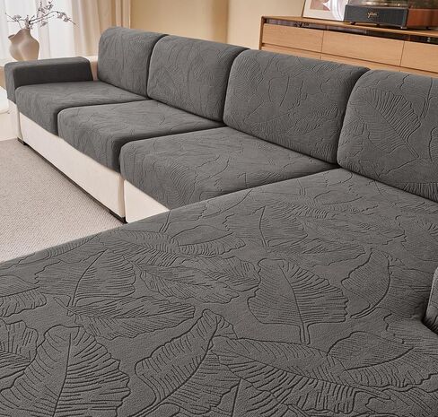 Stretch Sectional Couch Covers, Wear Resistant L Shaped Sofa Slipcovers Washable Soft Protector Anti Slip Cover with Chaise Lounge (3PC*Seat Cushion Cover + 1PC*Chaise Cover, Grid Grey) in Saudi Arabia