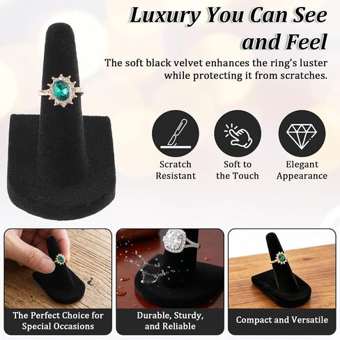 3pcs Ring Display Black Velvet Ring Holder Display for Jewelry Stand Single Jewelry Displays Stands Rings Organizer for Rings Storage in Kuwait
