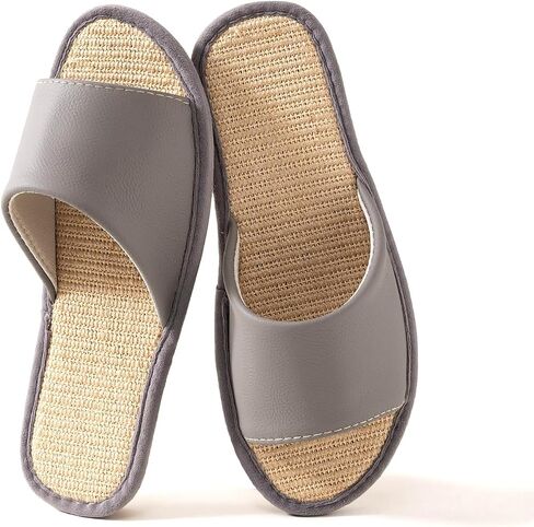 Top Grain Cowhide Leather House Slippers, Linen Insole Non Slip Breathable Flexible Indoor Home Shoes for Men Women in Saudi Arabia