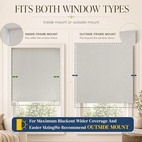 JILRON 100% Blackout Roller Shades,No-Drill Adhesive Blackout Curtains,Blinds for Indoor Windows(35" W x 48" H, Light Beige) in Saudi Arabia