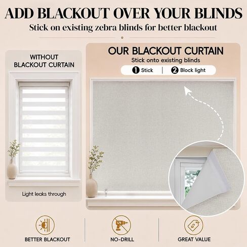 JILRON 100% Blackout Roller Shades,No-Drill Adhesive Blackout Curtains,Blinds for Indoor Windows(35" W x 48" H, Light Beige) in Saudi Arabia