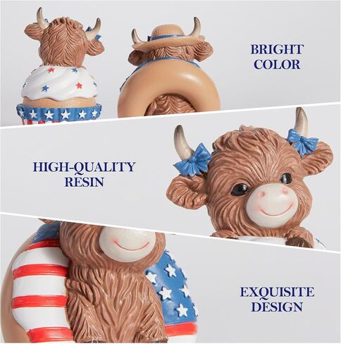 WDS WONDROUS Patriotoc Decor Highland Cow Figurines, 4th of July & Memorial Day Decorations Independence Day Red White Blue Resin Statues in Dessert for Home Garden Office Tiered Tray Table Decor in Saudi Arabia