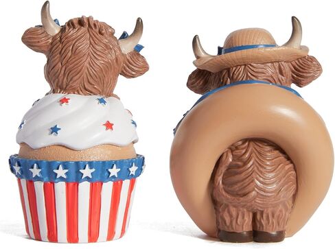 WDS WONDROUS Patriotoc Decor Highland Cow Figurines, 4th of July & Memorial Day Decorations Independence Day Red White Blue Resin Statues in Dessert for Home Garden Office Tiered Tray Table Decor in Saudi Arabia