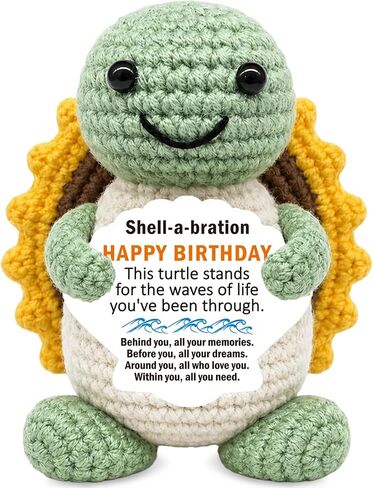 Birthday Gifts for Women Men, Handmade Positive Turtle Crochet Animal with Card Emotional Support, Unique Appreciation Gift for Teacher Her Boss Coworkers Friend Daughter, Birthday Decoration in Saudi Arabia