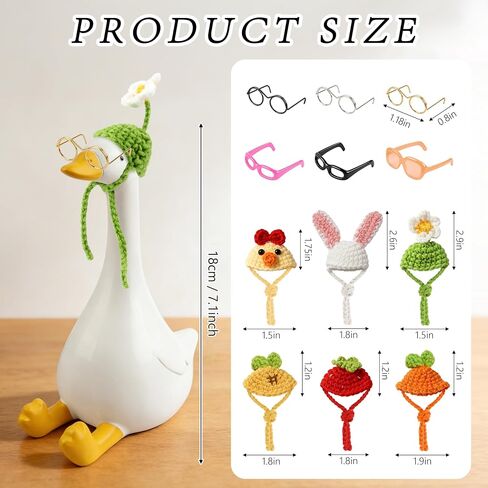 THAWAY Desk Goose with Outfits Set, 7 Inch Goose Decor with 6 Knitting Hats & 6 Sunglasses, Cute Desk Accessories for Women Gifts Office Decor in Saudi Arabia