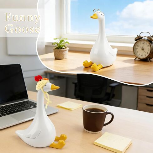 THAWAY Desk Goose with Outfits Set, 7 Inch Goose Decor with 6 Knitting Hats & 6 Sunglasses, Cute Desk Accessories for Women Gifts Office Decor in Saudi Arabia