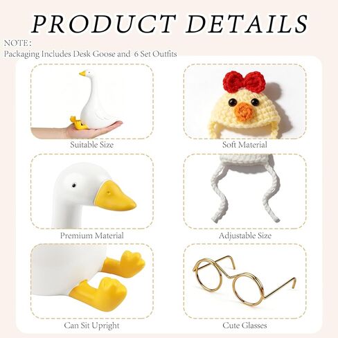 THAWAY Desk Goose with Outfits Set, 7 Inch Goose Decor with 6 Knitting Hats & 6 Sunglasses, Cute Desk Accessories for Women Gifts Office Decor in Saudi Arabia