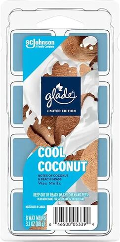 Glade Cool شمع جوز الهند الذائب، 3.1 أونصة (88 جم)، مكعبات شمع معطرة، عطر منزلي يدوم طويلاً in Kuwait