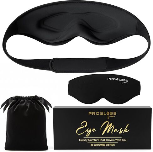 Proglobe Luxe Luxury Sleep Mask for Back & Side Sleepers, 100% Light Blocking 3D Eye Mask with Zero Pressure Eye Cups, Lash-Friendly, Soft Breathable Night Mask for Travel & Naps, Black in Saudi Arabia