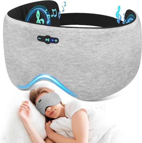 Sleep Mask with Bluetooth 6.0 Headphones, 20H Playtime Sleeping Headphones for Side Sleepers, Adjustable Blackout Eye Mask for Travel Meditation, Noise-Reducing Sleep Mask Gifts for Women Men, Gray in Saudi Arabia