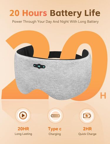 Sleep Mask with Bluetooth 6.0 Headphones, 20H Playtime Sleeping Headphones for Side Sleepers, Adjustable Blackout Eye Mask for Travel Meditation, Noise-Reducing Sleep Mask Gifts for Women Men, Gray in Saudi Arabia