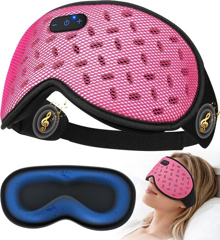 MUSICOZY Bluetooth Sleep Mask, Cooling Weighted Eye Mask with Bluetooth Headphones for Side Sleepers, 3D Contoured Relaxing No Pressure Eye Cover to Block Light for Night Sleeping(Grid Black) in Saudi Arabia