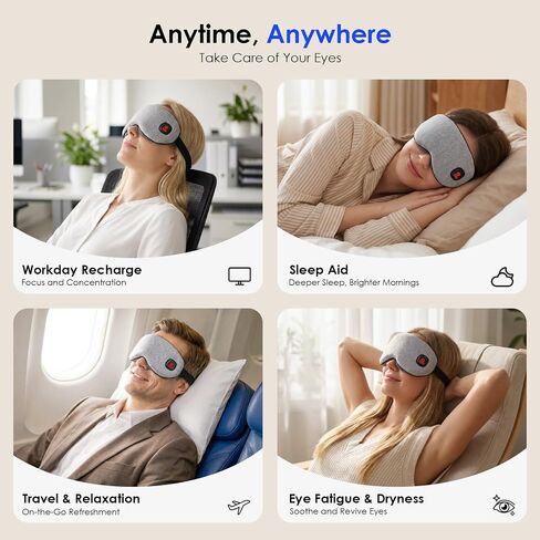 Akakios Heated Eye Mask for Dry Eyes, Cordless Eye Heating Pad with 3 Temperature Modes, Improved Sleep, Eye Warmer Compress for Travel with Replaceable Washable Cover (Gray) in Saudi Arabia