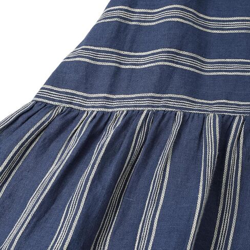 Amazhiyu Women's 100% Linen Stripe Summer A-Line Midi Skirt Elastic Waist in Kuwait