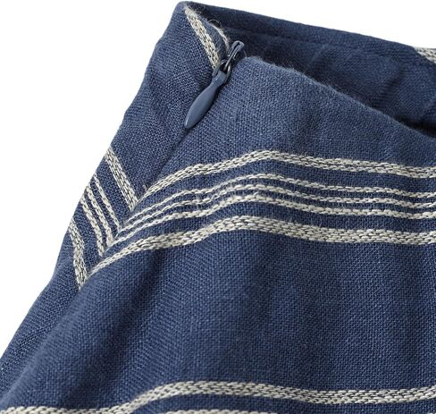 Amazhiyu Women's 100% Linen Stripe Summer A-Line Midi Skirt Elastic Waist in Kuwait