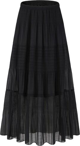 Women's Floral Chiffon Maxi Skirt, Tiered Elastic Waist | Airy lined feel, smocked comfort waist, flowy tiers, easy dress-up styling in Saudi Arabia