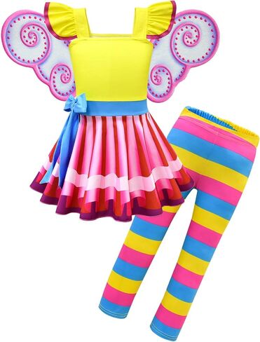 مجموعة أزياء الجنية الفاخرة من Dressy Daisy مع أجنحة الفراشة والسراويل الضيقة للفتيات الصغيرات ملابس حفلات الهالوين in Kuwait