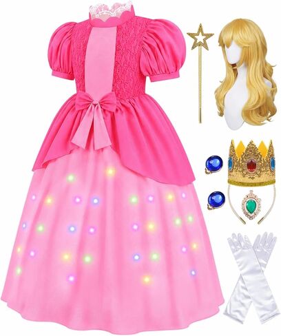 Girls Light Up Pink Princess Costume Dress Kids Royal Ball Gown Fairytale Princess Dress Up Set for Halloween Party in Saudi Arabia
