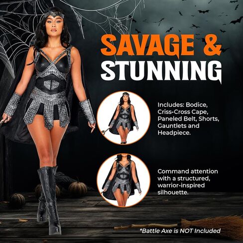 Roma Costume Women's 5pc Warrior Princess Costume, Black/Grey, Small (5088) in Kuwait