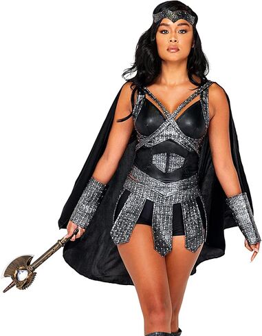 Roma Costume Women's 5pc Warrior Princess Costume, Black/Grey, Small (5088) in Kuwait
