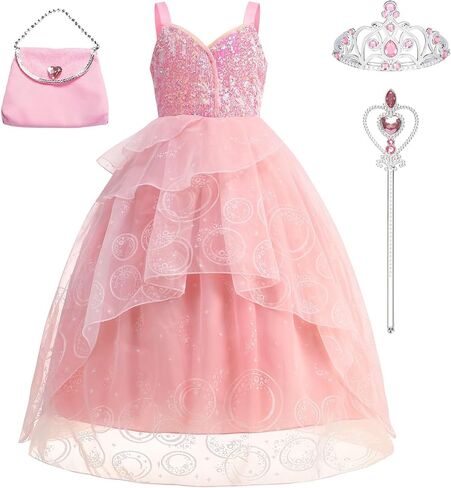 Witch Dress for Girls Princess Glitter Pink Costumes Girls Bubble Tulle Sequins Dress Up for Halloween Cosplay in Saudi Arabia
